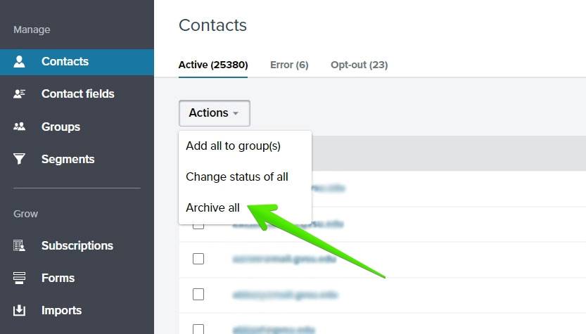 How to archive all contacts in Emma